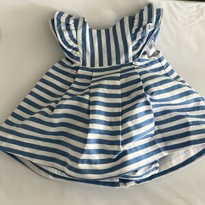Jacadi Paris organic cotton baby blue striped dress with bloomers NWT size 3 m